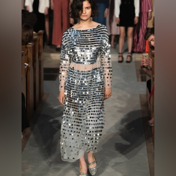 Alexachung Paillette Embellished Silver Sequin Mirror Ball Tulle Midi Dress - Picture 2 of 16